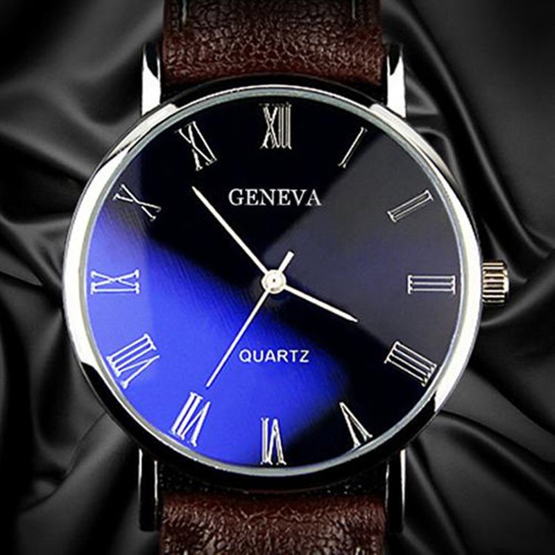 Business Fritids Enkel Romertallskive Pu Lærreim Herre Quartz Watch Armbåndsur