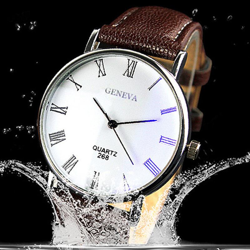 Business Fritids Enkel Romertallskive Pu Lærreim Herre Quartz Watch Armbåndsur