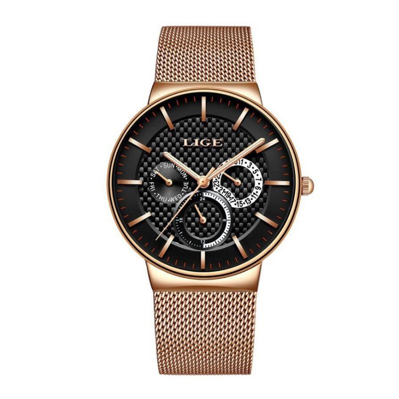 Business Fritids Menn Klokke Vanntett Lysende Dato Uke Display Quartz Watch