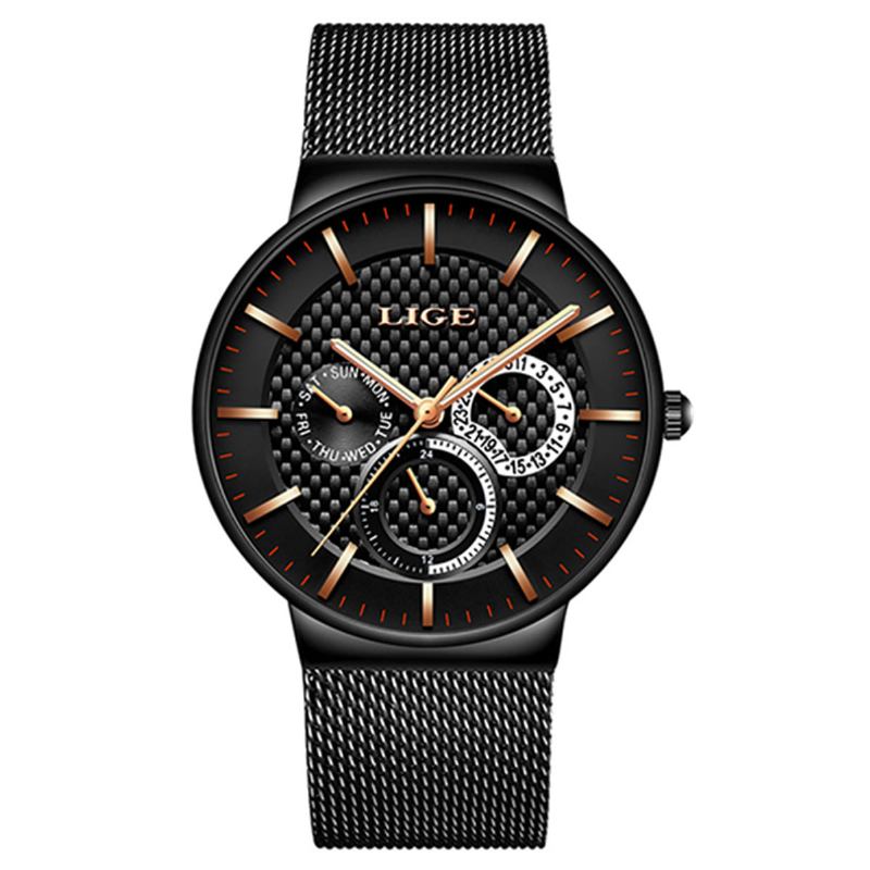 Business Fritids Menn Klokke Vanntett Lysende Dato Uke Display Quartz Watch