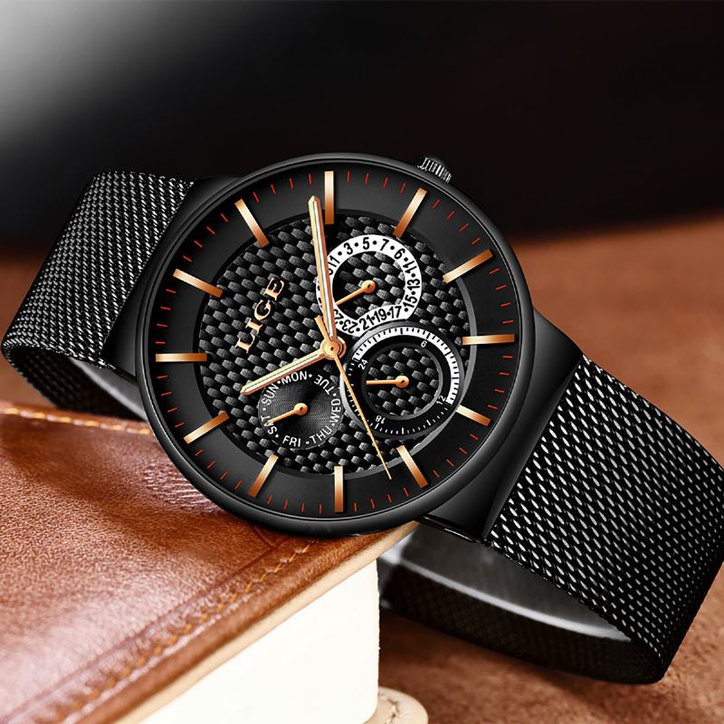 Business Fritids Menn Klokke Vanntett Lysende Dato Uke Display Quartz Watch