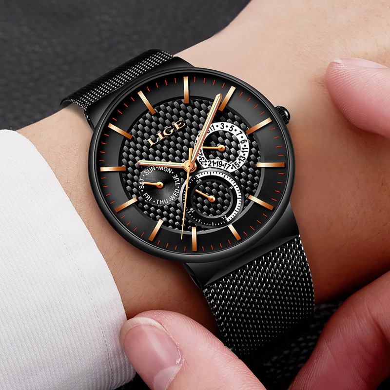 Business Fritids Menn Klokke Vanntett Lysende Dato Uke Display Quartz Watch