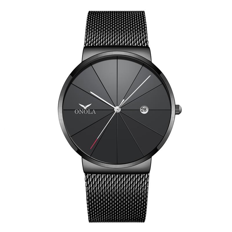 Business Fritids Mesh Band Kalender Vanntett Herre Quartz Watch Armbåndsur