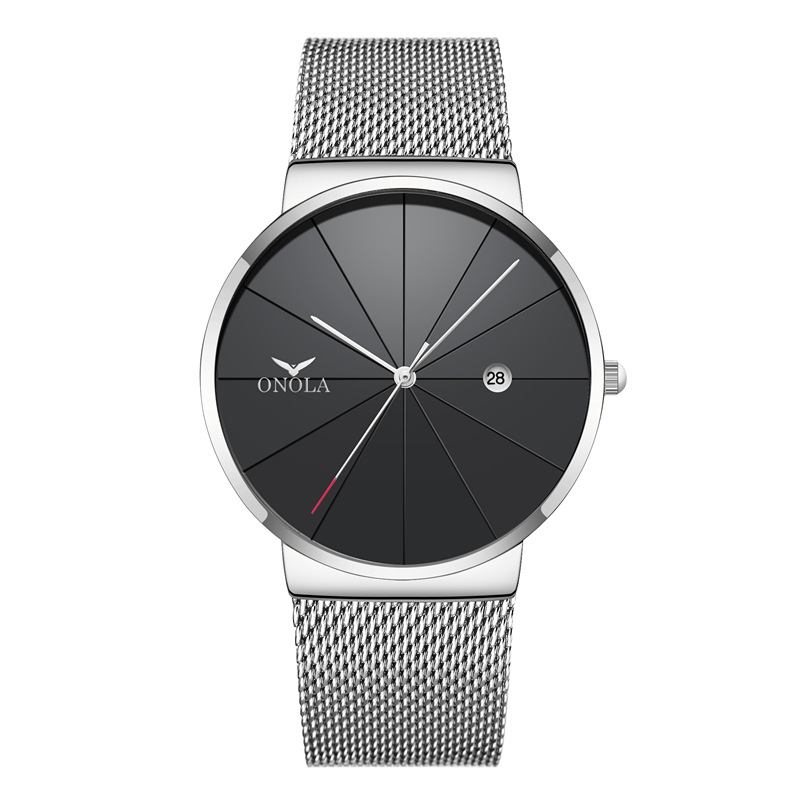 Business Fritids Mesh Band Kalender Vanntett Herre Quartz Watch Armbåndsur