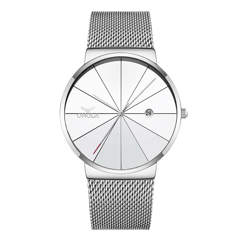 Business Fritids Mesh Band Kalender Vanntett Herre Quartz Watch Armbåndsur