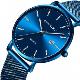 Business Style Dato Display Luxury Blue Dial Full Stålreim Herre Quartz Watch