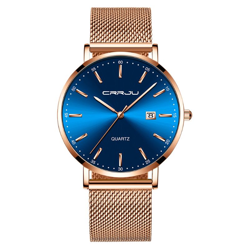 Business Style Dato Display Luxury Blue Dial Full Stålreim Herre Quartz Watch