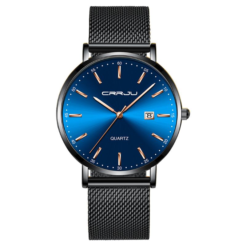 Business Style Dato Display Luxury Blue Dial Full Stålreim Herre Quartz Watch