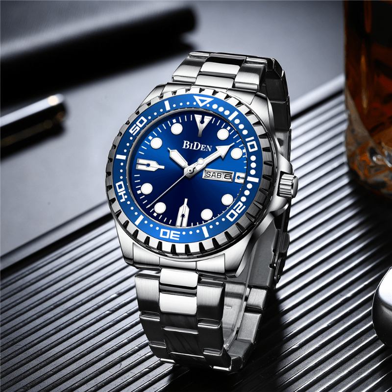 Business Style Full Steel Quartz Watch Calendar Luminous Display Watch