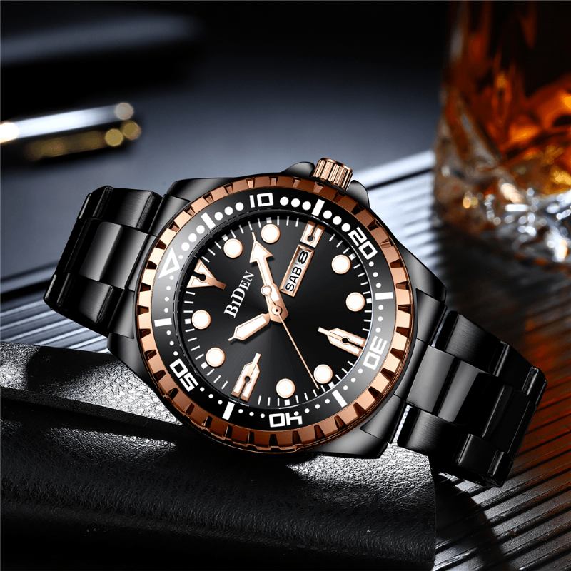 Business Style Full Steel Quartz Watch Calendar Luminous Display Watch