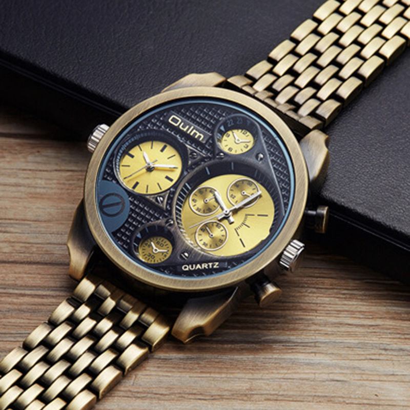 Business Vintage Large Dial Dual Time Zone Band Herre Quartz Watch