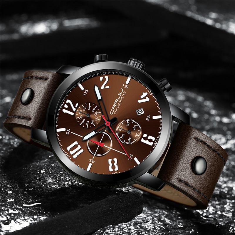 Chronograph Fritids Style Menn Armbåndsur Lysende Display Quartz Watch