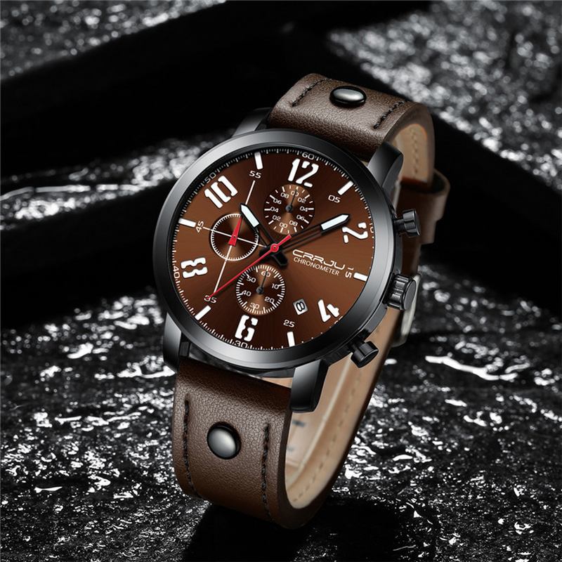 Chronograph Fritids Style Menn Armbåndsur Lysende Display Quartz Watch