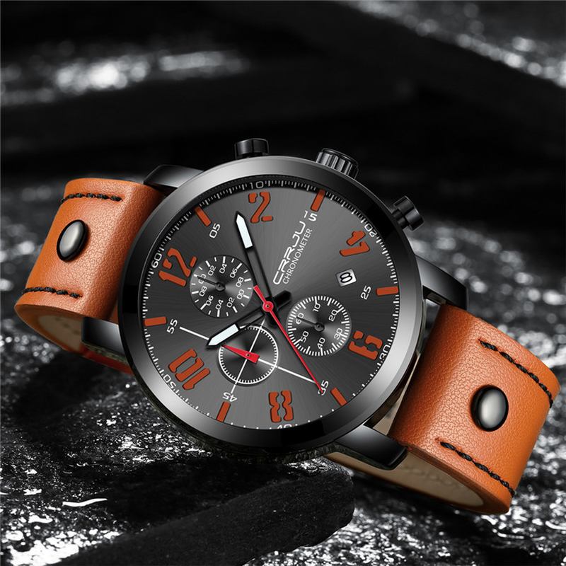 Chronograph Fritids Style Menn Armbåndsur Lysende Display Quartz Watch