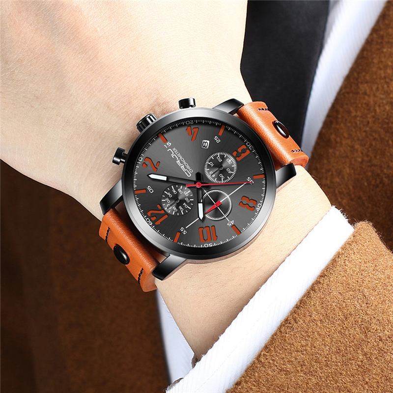 Chronograph Fritids Style Menn Armbåndsur Lysende Display Quartz Watch