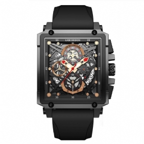 Creative Mechanical Hollow Out Surface Chronograph Calendar Silikonstropp 3atm Vanntett Herre Quartz Watch Armbåndsur