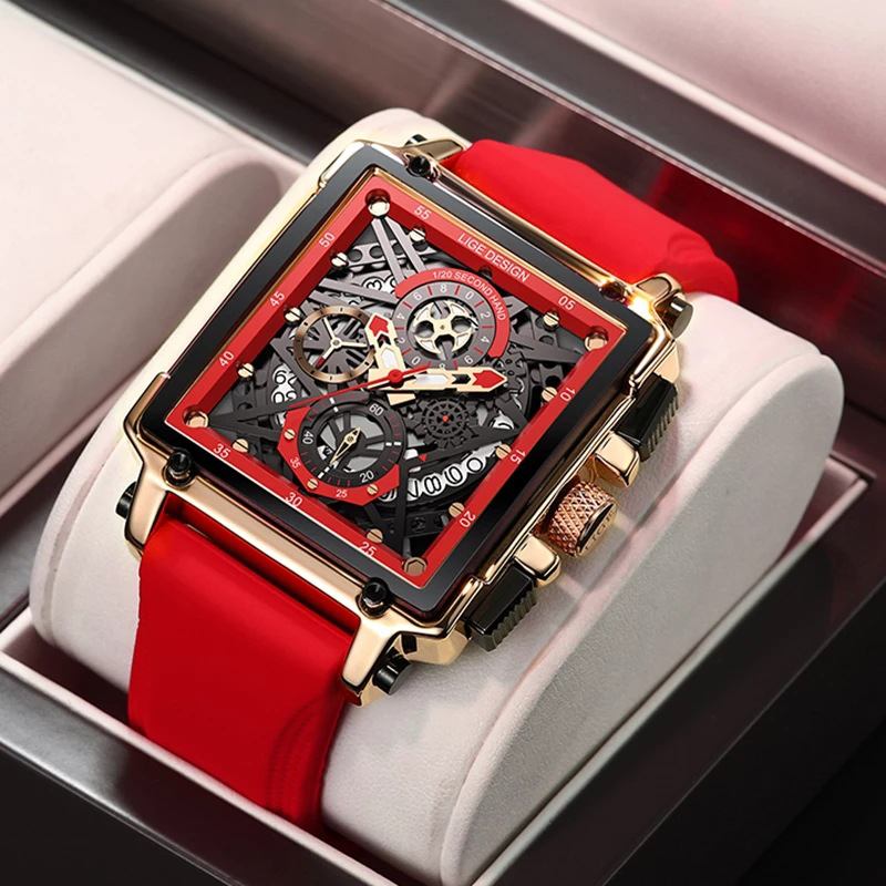 Creative Mechanical Hollow Out Surface Chronograph Calendar Silikonstropp 3atm Vanntett Herre Quartz Watch Armbåndsur