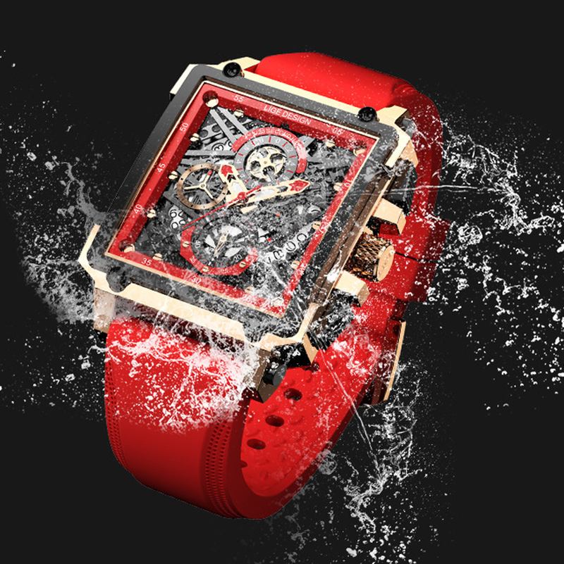 Creative Mechanical Hollow Out Surface Chronograph Calendar Silikonstropp 3atm Vanntett Herre Quartz Watch Armbåndsur