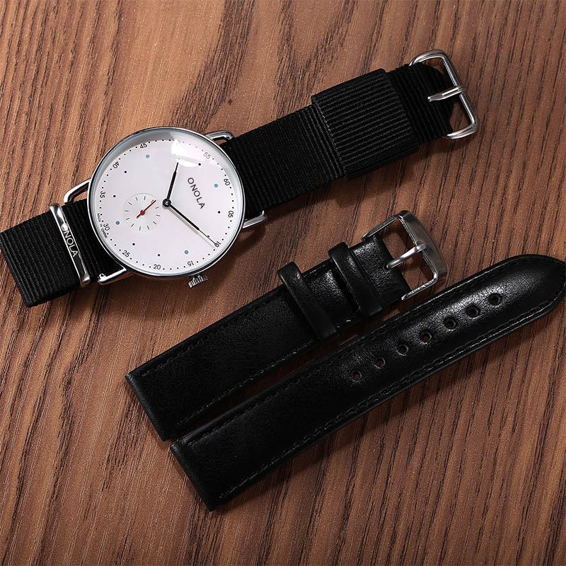 Creative Point Simple Dial Herre Mote Nylon Leather Strap Quartz Watch