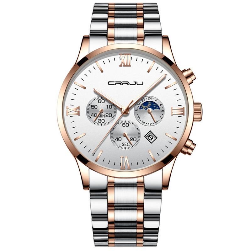 Creative Sun Moon Herre Business Style Chrono 316l Rustfritt Stål Stropp Quartz Watch