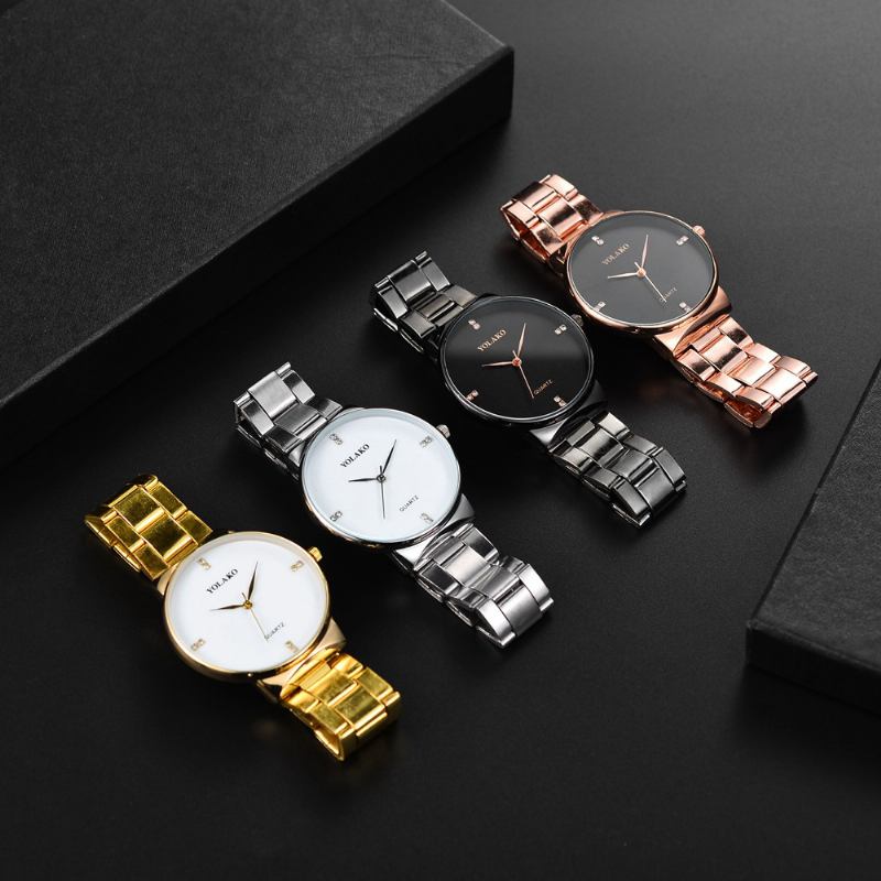 Crystal Scale Fritids Style Quartz Watch Full Steel Business Herreklokker