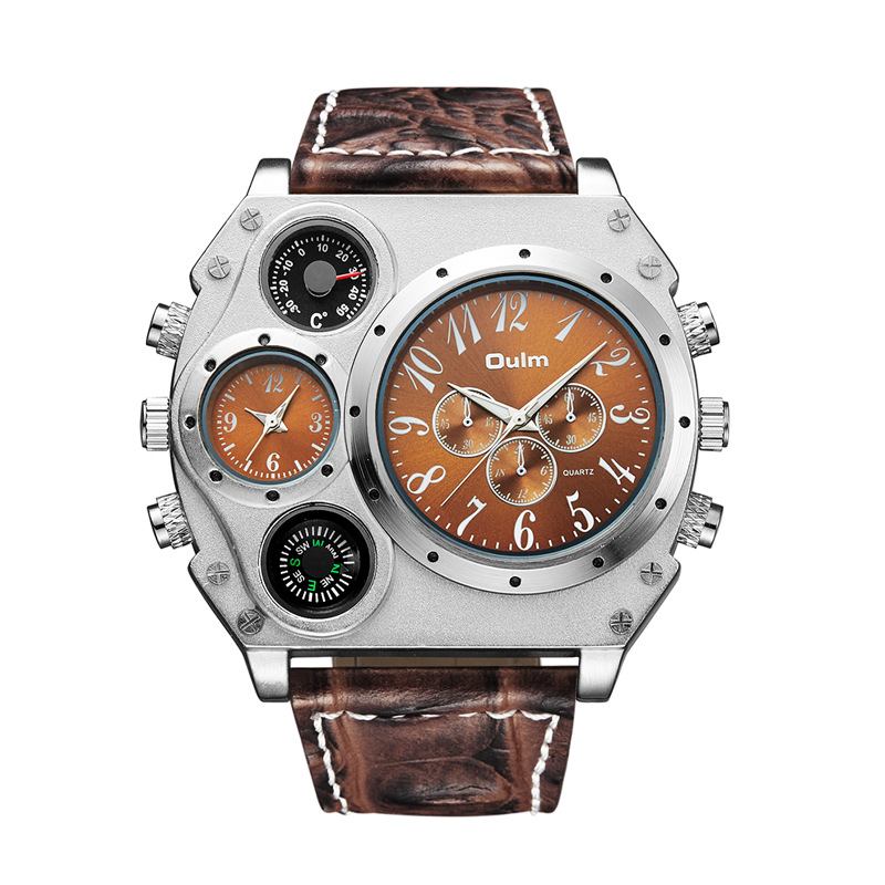 Dual Time Zones Creative Quartz Watch Big Dial Military Style Herreklokker