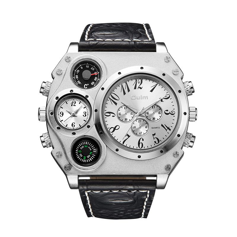 Dual Time Zones Creative Quartz Watch Big Dial Military Style Herreklokker