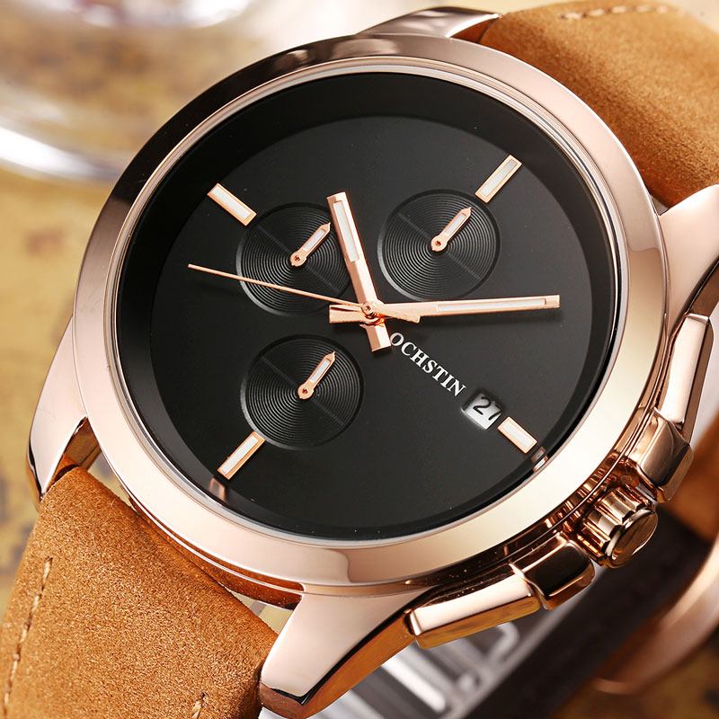 Ekte Skinn Fritids Style Menn Armbåndsur Kalender Quartz Watch