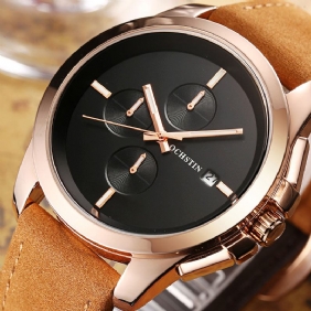 Ekte Skinn Fritids Style Menn Armbåndsur Kalender Quartz Watch