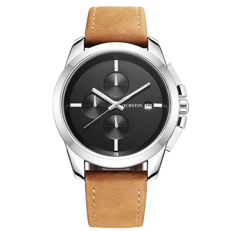 Ekte Skinn Fritids Style Menn Armbåndsur Kalender Quartz Watch