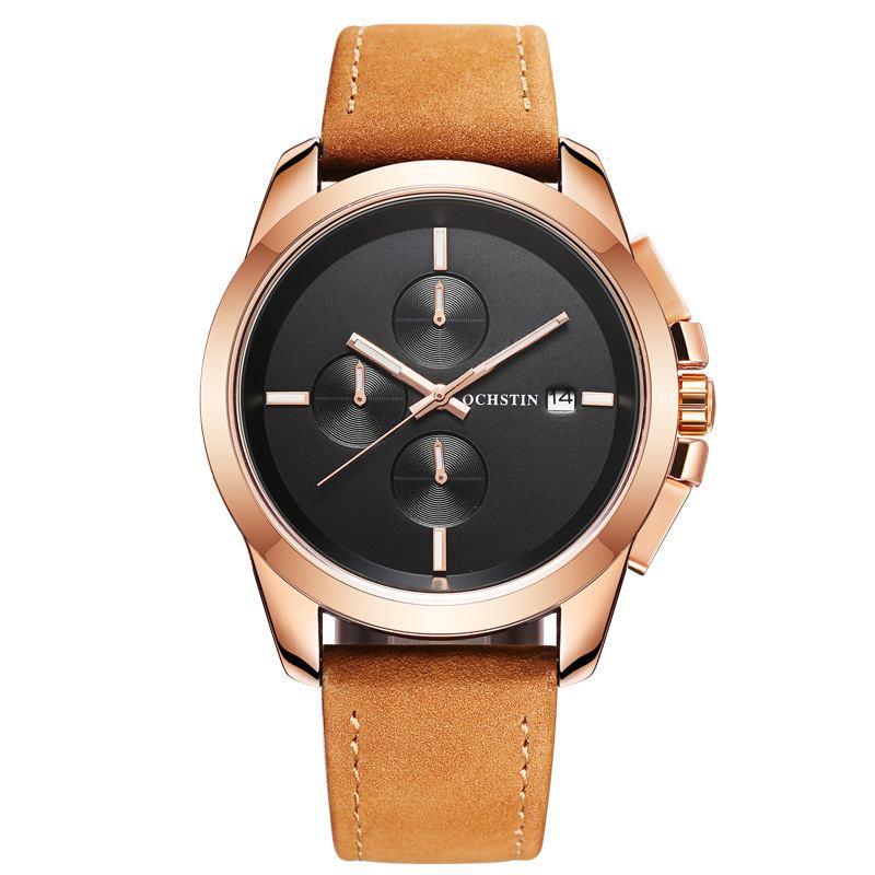 Ekte Skinn Fritids Style Menn Armbåndsur Kalender Quartz Watch