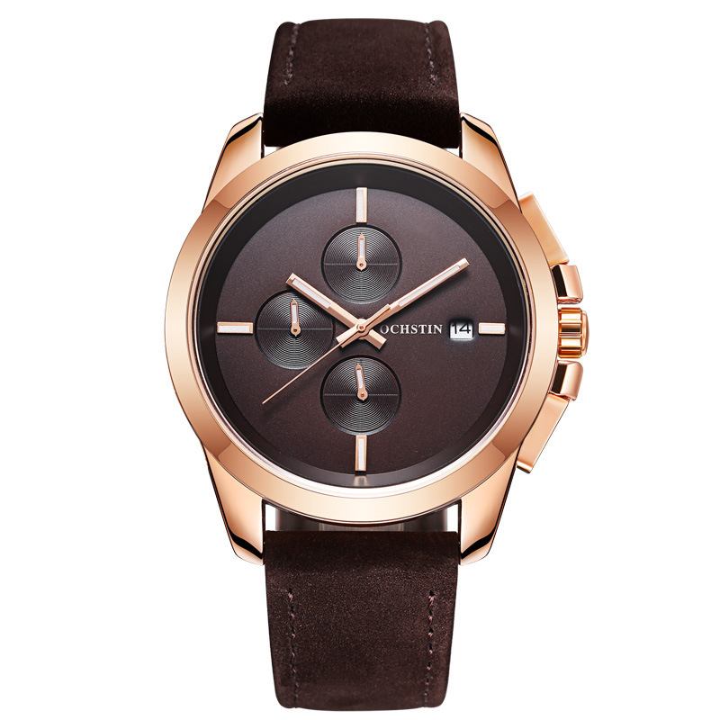 Ekte Skinn Fritids Style Menn Armbåndsur Kalender Quartz Watch