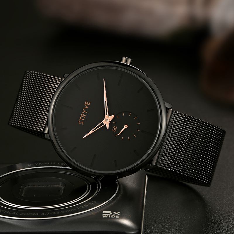 Fshion Menn Enkel Urskive Full Mesh Stålreim Second Dial Quartz Watch