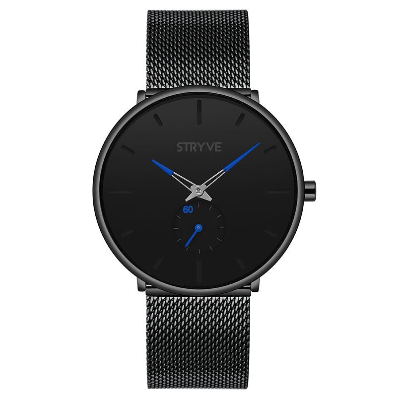 Fshion Menn Enkel Urskive Full Mesh Stålreim Second Dial Quartz Watch