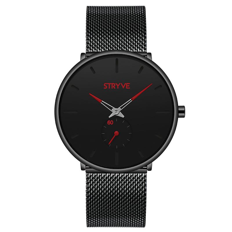 Fshion Menn Enkel Urskive Full Mesh Stålreim Second Dial Quartz Watch