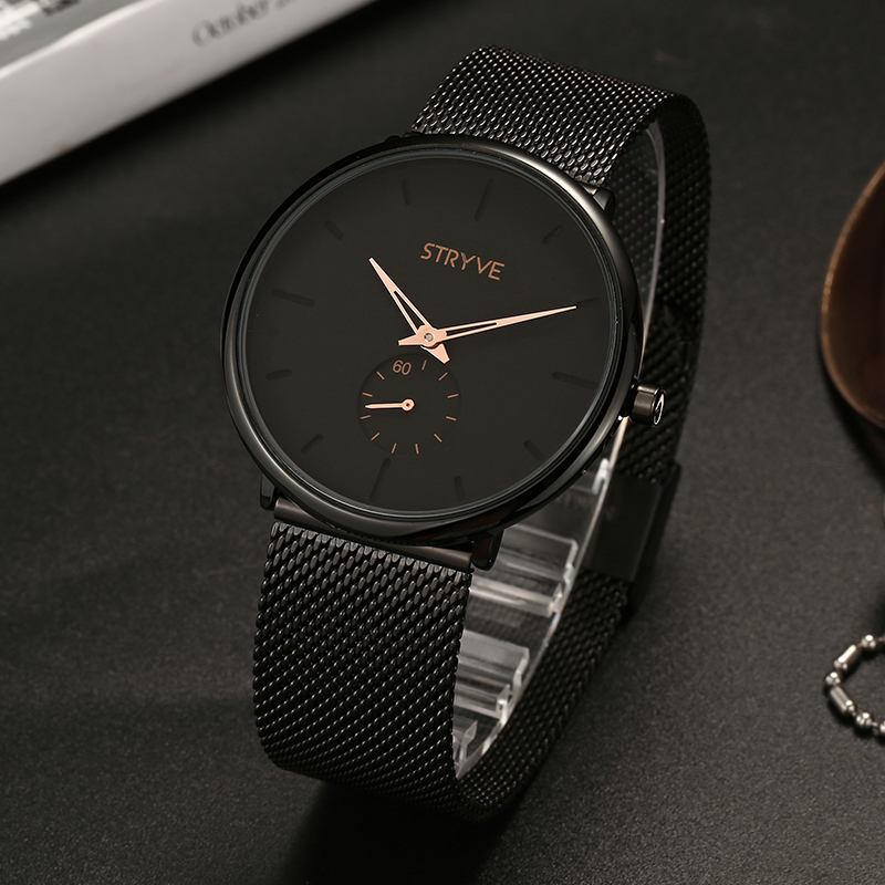 Fshion Menn Enkel Urskive Full Mesh Stålreim Second Dial Quartz Watch