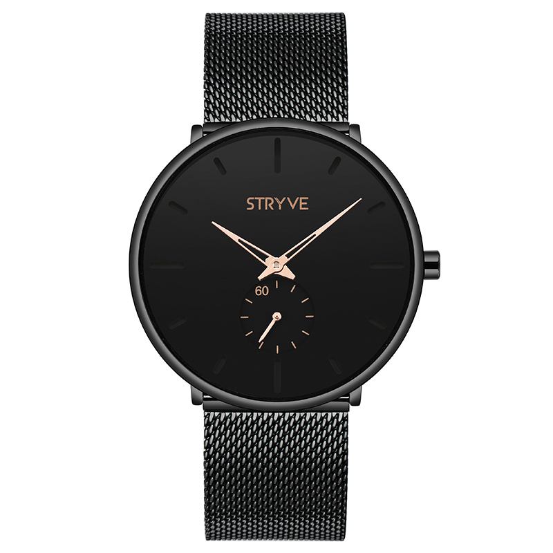 Fshion Menn Enkel Urskive Full Mesh Stålreim Second Dial Quartz Watch