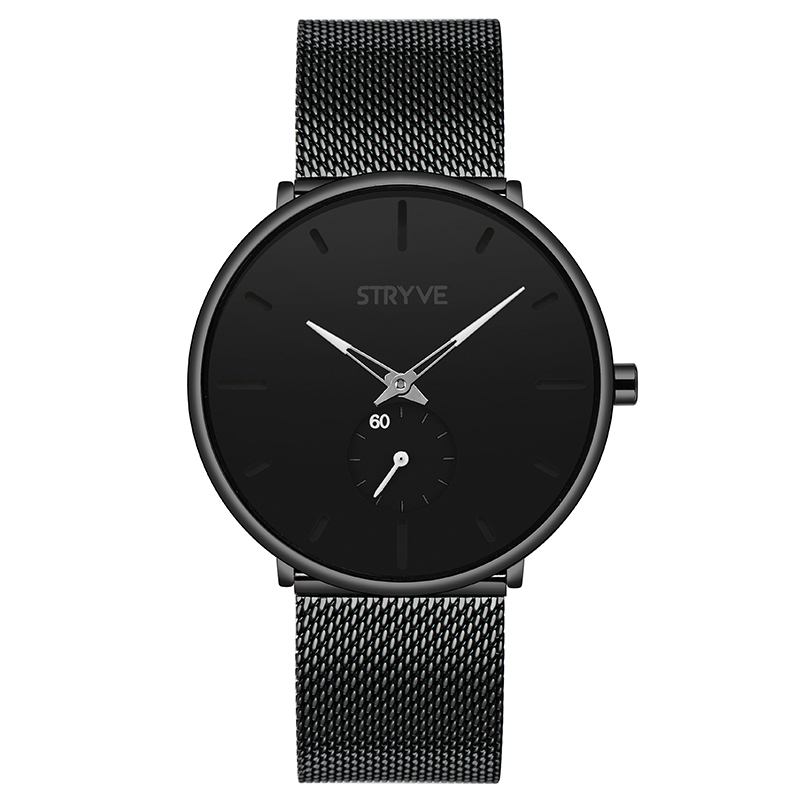 Fshion Menn Enkel Urskive Full Mesh Stålreim Second Dial Quartz Watch