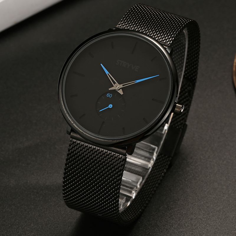 Fshion Menn Enkel Urskive Full Mesh Stålreim Second Dial Quartz Watch