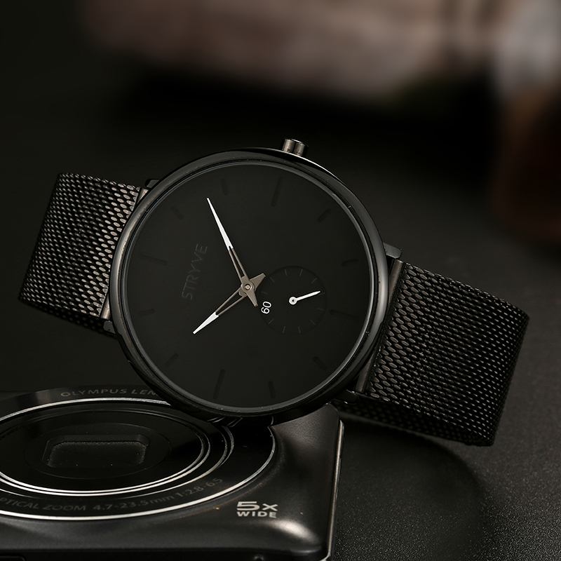 Fshion Menn Enkel Urskive Full Mesh Stålreim Second Dial Quartz Watch