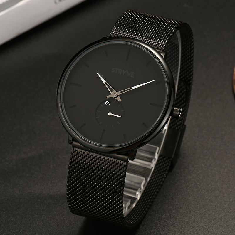 Fshion Menn Enkel Urskive Full Mesh Stålreim Second Dial Quartz Watch