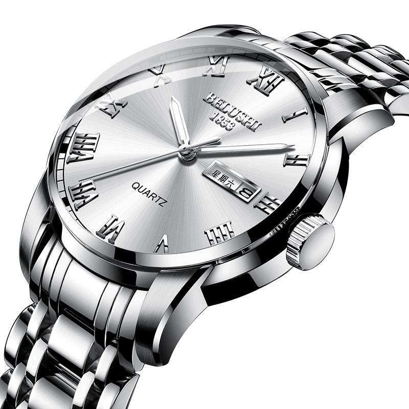 Full Steel Band Business Style Calendar Quartz Watch Vanntett Lysende Display Herreklokke