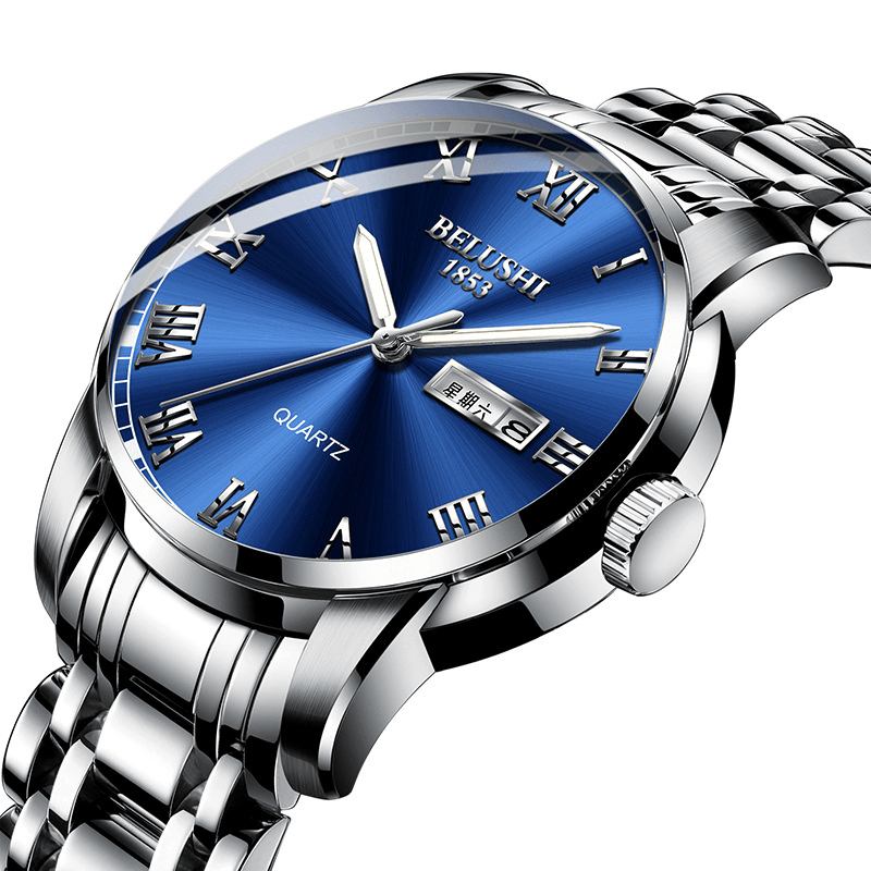 Full Steel Band Business Style Calendar Quartz Watch Vanntett Lysende Display Herreklokke