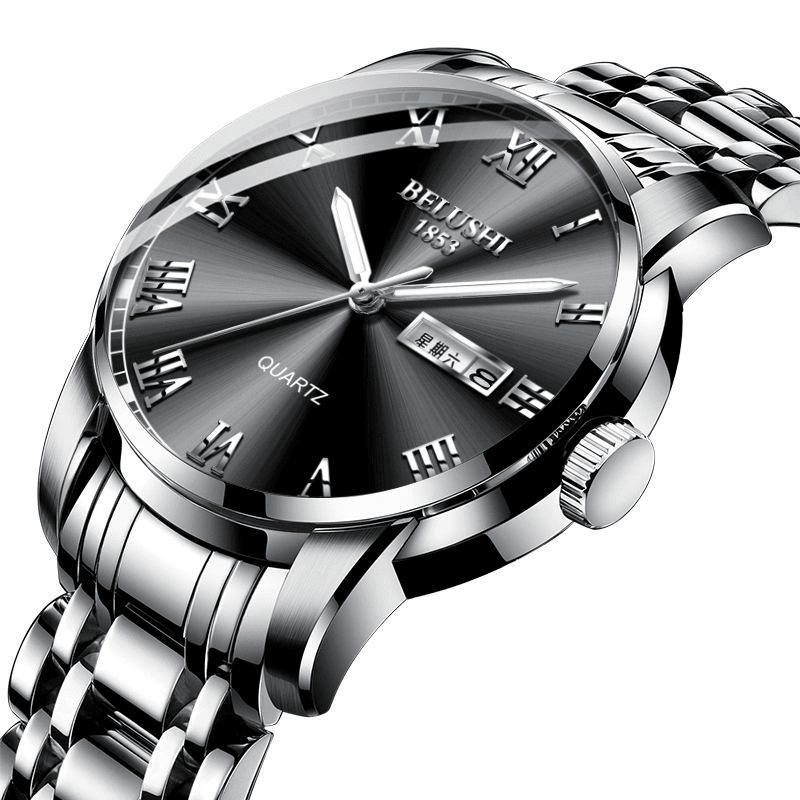 Full Steel Band Business Style Calendar Quartz Watch Vanntett Lysende Display Herreklokke