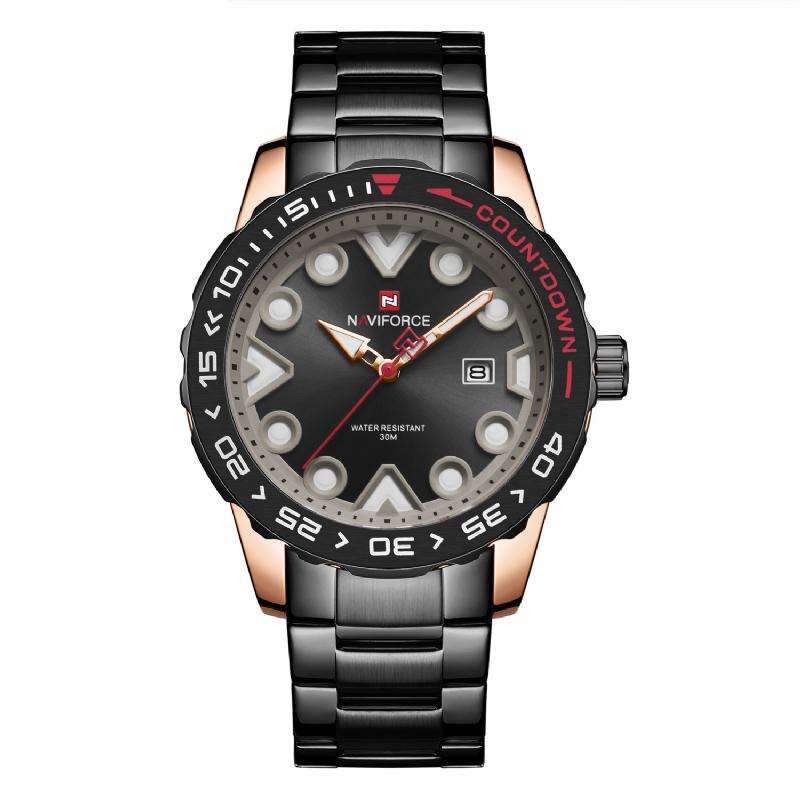 Full Steel Luminous Display Herre Armbåndsur Dato Vis Quartz Klokker