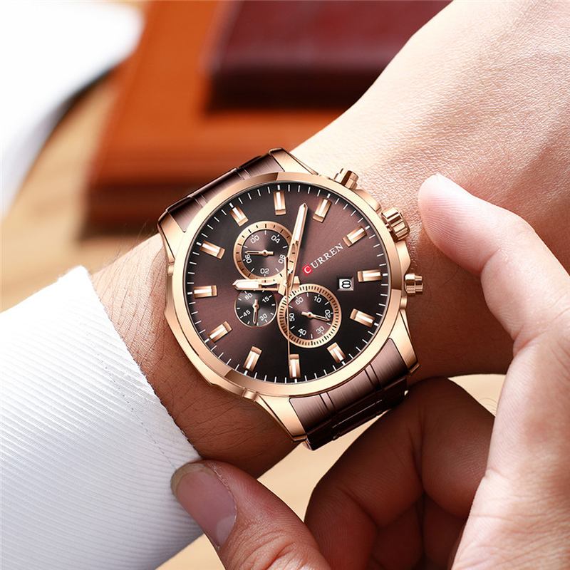 Full Steel Watch Band Quartz Watch Luminous Display Business Herreklokke