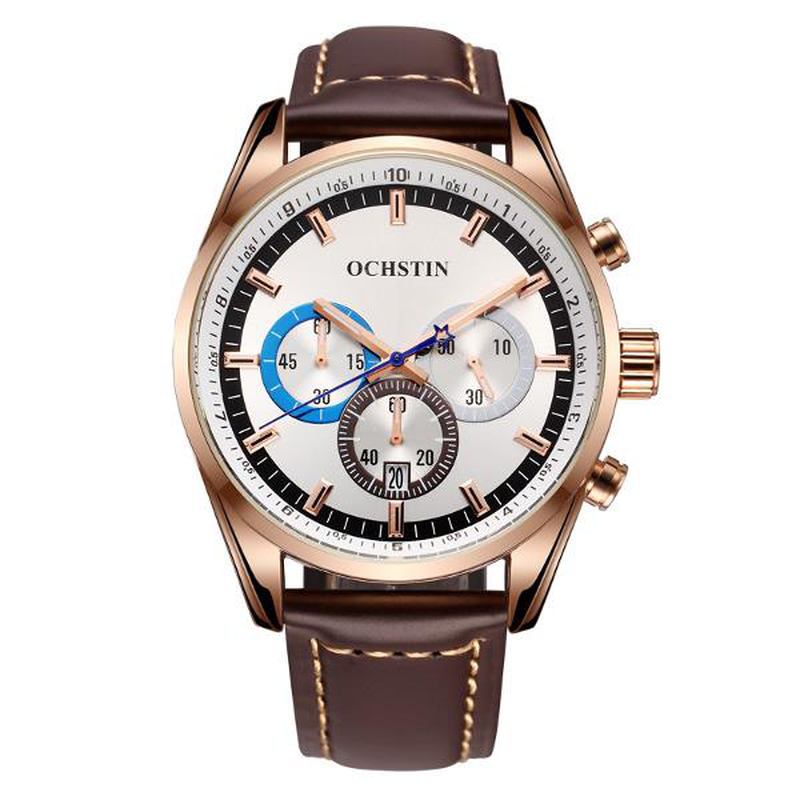 Herre Quartz Watch Luxury Leather Strap Business Watch