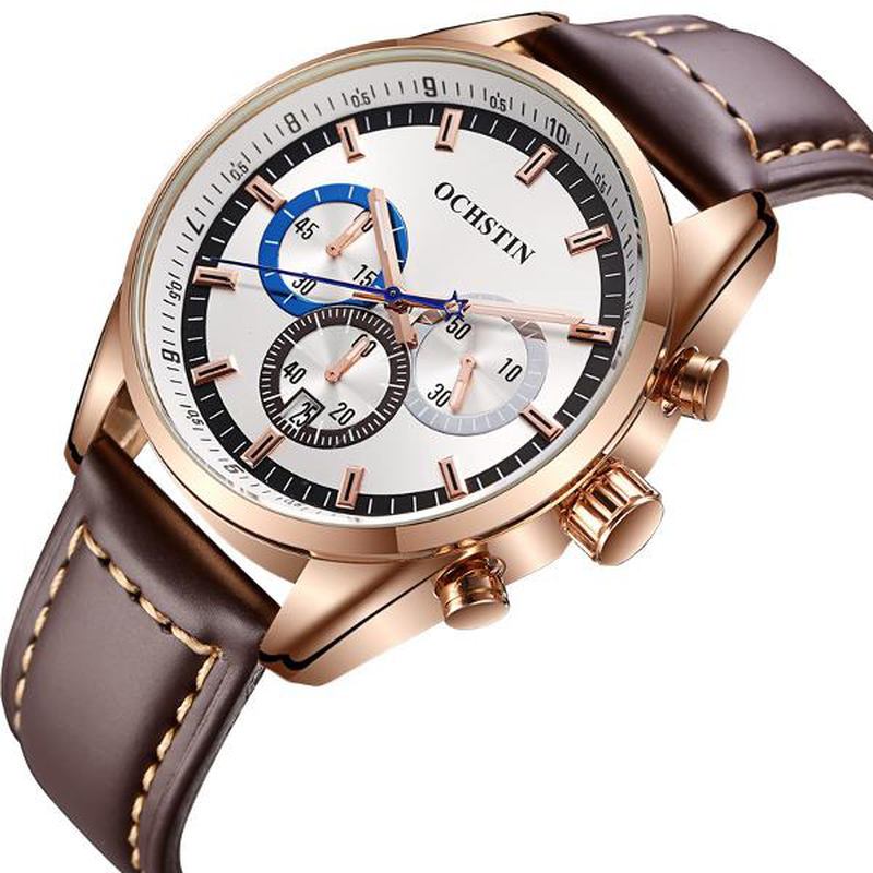 Herre Quartz Watch Luxury Leather Strap Business Watch