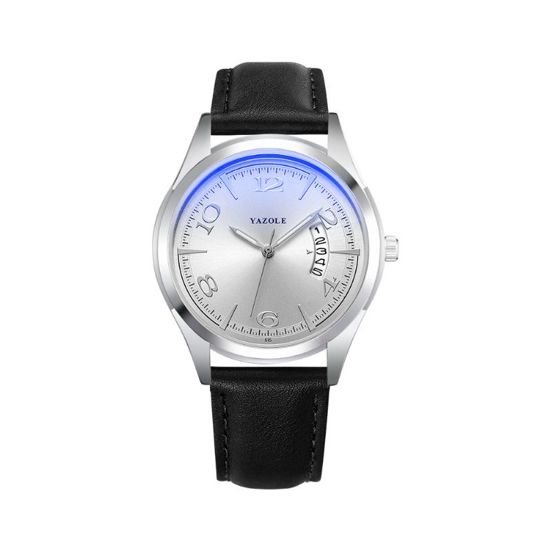 Kalender Dato Vis Mote Lærreim Menn Fritids Dial Lysende Vis Quartz Watch