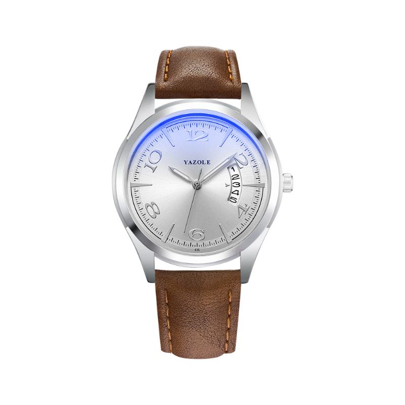 Kalender Dato Vis Mote Lærreim Menn Fritids Dial Lysende Vis Quartz Watch